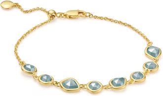 Monica Vinader Gold Siren Bezel Gemstone Chain Bracelet Aquamarine