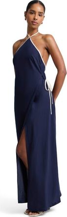Onia Halter Wrap Dress in Noir Navy/egret at Nordstrom, Size X-Small