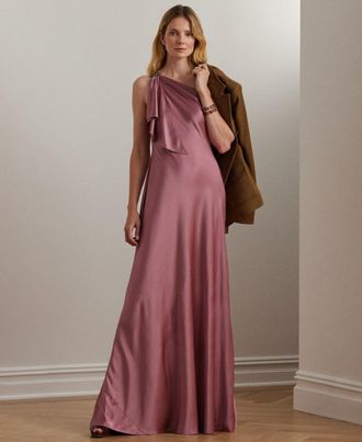 Lauren Ralph Lauren Womens Lauren Ralph Lauren Dress Rose Blush Satin One-Shoulder Gown FTS1497