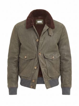 Brunello Cucinelli Waxed Shearling Bomber Jacket