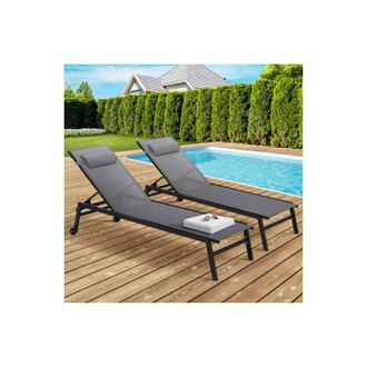 IDMarket Set di 2 lettini da giardino reclinabili in alluminio SINTRA grigio antracite e nero