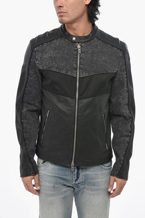 Diesel Leather Jacket L-LEOPOL With Fabric Inserts Diesel