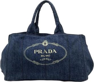 Prada Pre-owned Denim Satchel - Dames - Vintage Shopper - Blauw - ONE Size - Denim - Vintage
