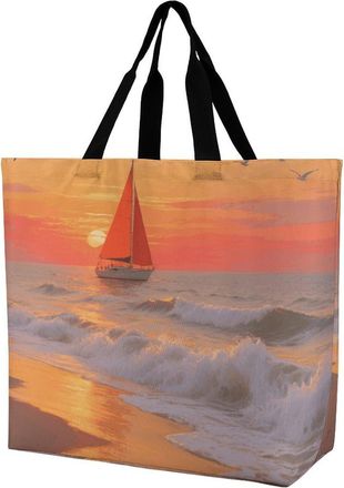 Generic Sailing At The Seaside Shoulder Bag Large Capacity Carry Bag Foldable Shopping Bags For Daily Use Camping Beach