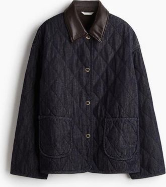 H&M Quilted Denim Jacket in Dark Denim Blue at Nordstrom, Size X-Small