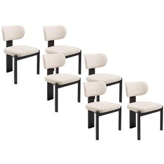 Vente-Unique Sedia in tessuto testurizzato bicolore e legno di hevea nero - Crema e beige - Lotto di 6 - WILANA