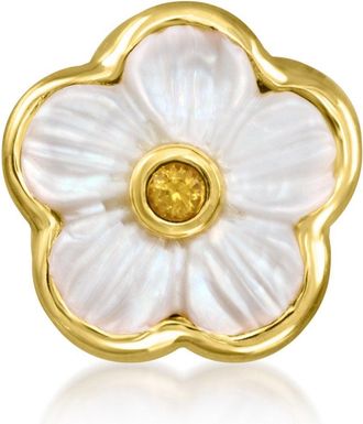 Ross-Simons Mother-Of-Pearl and. Yellow Sapphire Daisy Bead Charm in 18kt Gold Over Sterling