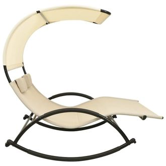 Berkfield Home Suitable Double Sun Lounger with Canopy Textilene Cream in Beige