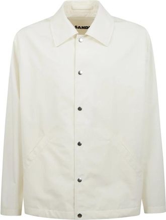 Jil Sander Lichte Katoenen Jas met Bedrukt Logo - Heren - Zomerjassen - Beige - M - Katoen - Jassen