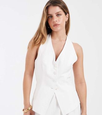 4th + Reckless Petite Gilet allacciato al collo bianco in misto lino bianco in coordinato