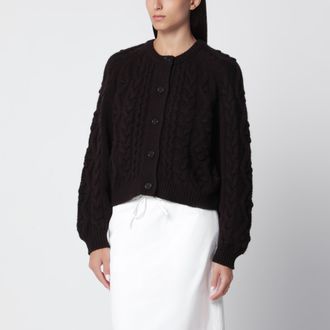 Lisa Yang Cardigan a trecce marrone in cashmere