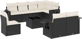 vidaXL Vidaxl - Set De Sof&aacute;s De Jard&iacute;n 8 Piezas Y Cojines Rat&aacute;n Sint&eacute;tico Negro