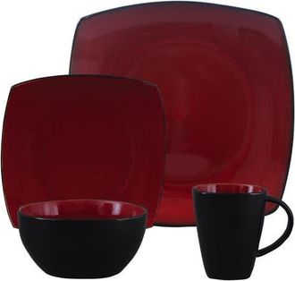 Gibson 16 Piece Square Stoneware Dinnerware Set in Black at Nordstrom