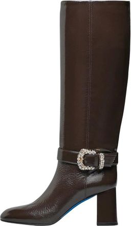 Loriblu Jewel Buckled Leather Boots - Dames - Laarzen met Hak - Bruin - 35 EU - Leer - Schoenen