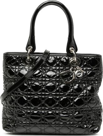 Dior Borsa a tracolla Lady Dior media con finitura lucida e motivo Cannage 2010 - Nero
