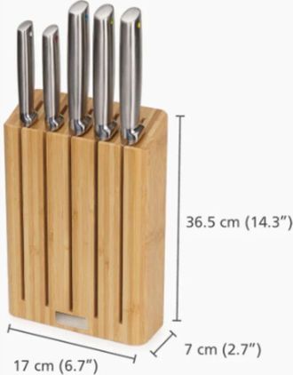 Joseph Joseph Elevate Set di 5 Coltelli da Cucina Professionale, Chef, Santoku, Acciaio Inox Giapponese, con Ceppo Portacoltelli, Legno Bamb&ugrave; - Joseph Joseph
