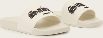 AllSaints Saints & Sinners - Sliders bianche con cinturino e logo-Bianco