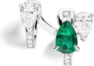 Repossi Serti sur Vide Pav&eacute; Diamond & Emerald Earring in White Gold/Emerald at Nordstrom