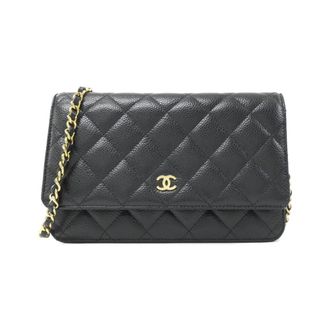 Chanel Black Bordeaux Grained Calfskin Chain/Shoulder Wallet (Pre-Owned)