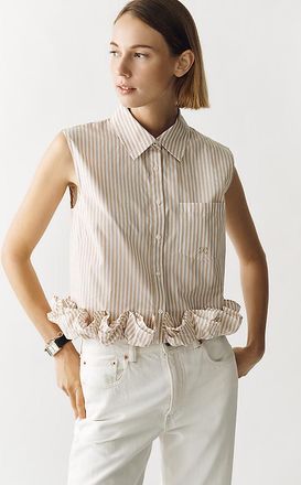 Maeve Cotton Ruffle Buttondown Shirt