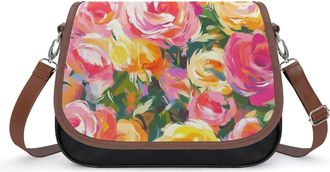 Generic Watercolor Rose Pattern Small Womens Crossbody Bags Shoulder Handbag with Adjustable Strap for Travel