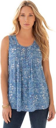 Roaman's Pleated Tank in Dusty Indigo Floral Print at Nordstrom, Size 14