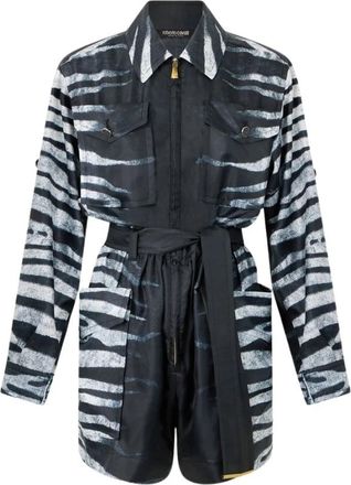 Roberto Cavalli Zebraprint Zijden Jurk - Dames - Korte kleedjes - Zwart - M - Kleedjes