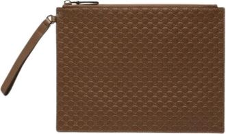 Gucci Pre-owned Embossed Leather Clutch - Dames - Vintage Clutch - Bruin - ONE Size - Leer - Vintage