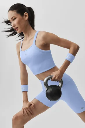 Alo | Seamless Ribbed Favorite Bra Tank Top in Light Provence Blue, Size: Medium