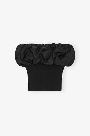 Ganni Black Top in Melange Knit
