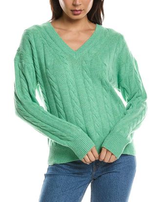 Fort&eacute; Cashmere Fashioned Cable V-Neck Cashmere Sweater