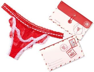 Savage x Fenty Giftable Lace Thong Panty in Timeless Red at Nordstrom, Size X-Small