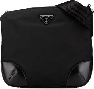 Prada Pre-owned Prada Vitello Trimmed Tessuto Zip Top Crossbody JROKA4KKZ5ROTXG1