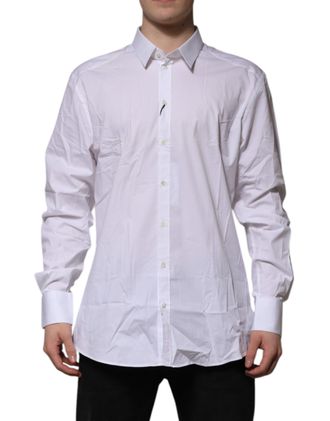 Dolce & Gabbana White Cotton GOLD Long Sleeves Formal Mens Shirt
