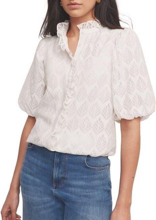 Mint Velvet Jacquard Ruffle Blouse in White at Nordstrom, Size X-Large
