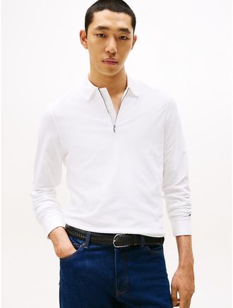 Tommy Hilfiger Mens Smooth Cotton Performance Zip Polo - White - XL