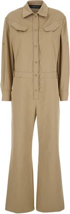 Federica Tosi Beige Jumpsuit With Patch Pockets On The Chest And Belt Loops On The Waist In Fabric Woman
