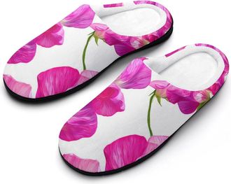 Generic Sweet Pea Flowers Slippers Men Winter Warm Cotton Anti-Slip Indoor Slip-Ons House Shoes