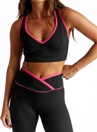 YEAR OF OURS Ribbed V Bra In Black/magenta