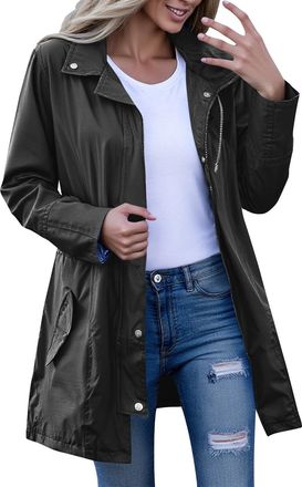 Generic Black Womens Jackets Hoodies Windbreaker Outerwear Rain Coat for Ladies Sport Athletic Hiking Jogger Going Out Hooded Plain Fall Winter 2026 Clothes L
