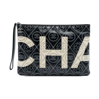 Chanel Pre-owned Clutches, female, Black, Size: ONE SIZE Pre-owned Printed Leather Clutch