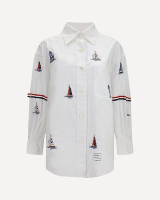 Thom Browne Oversized Sailboat-embroidered Shirt Female 40