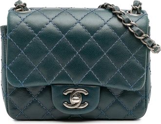 Chanel Pre-owned Womens Classic Flap Mini Square Bag - Teal Leather - One Size