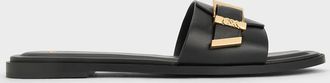 Charles & Keith Whitney Leather Buckled Square-Toe Slide Sandals