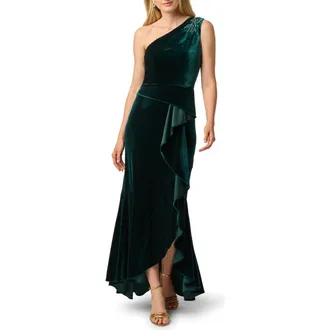 Adrianna Papell One-Shoulder Velvet Gown in Hunter at Nordstrom, Size 12