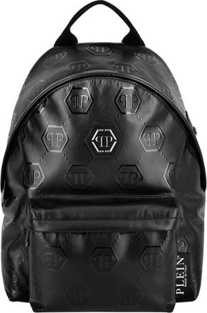 Plein Sport Nappa Rugzak met Reli&euml;f Monogram - Heren - Rugtassen - Zwart - ONE Size - Leer - Fitness
