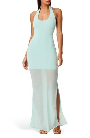 SNDYS Sommer Halter Neck Maxi Dress in Aqua at Nordstrom, Size X-Large