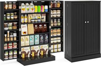 Costway Armadietto Dispensa Alto 104 cm, Mobiletto da Cucina con Ante e Ripiani Regolabili, Credenza Autoportante per Sala da Pranzo, Soggiorno