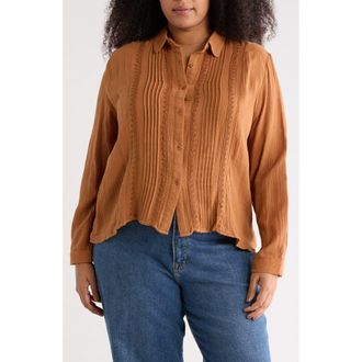 Forgotten Grace Pintuck Cotton Button-Up Shirt in Rust Ginger at Nordstrom Rack, Size 3 X