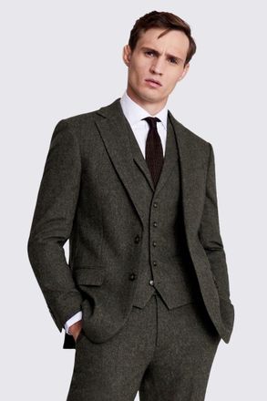 Moss Tailored Fit Olive Herringbone Suit Jacket